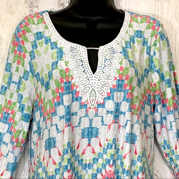 Ruby Road Multicolored Aztec Lace Keyhole Top - Picture 2 of 8